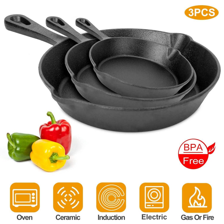 Pre-Seasoned Cast Iron Skillet (3-Piece Set)