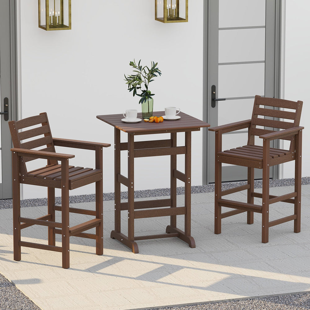 Wooden square bar table with slatted top and open cross-braced frame