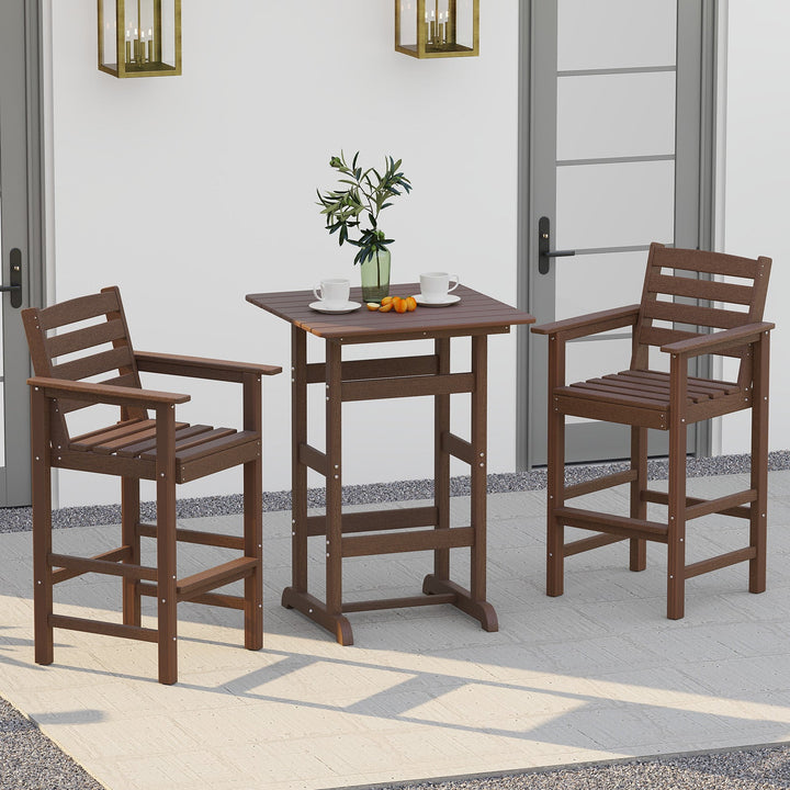Wooden square bar table with slatted top and open cross-braced frame