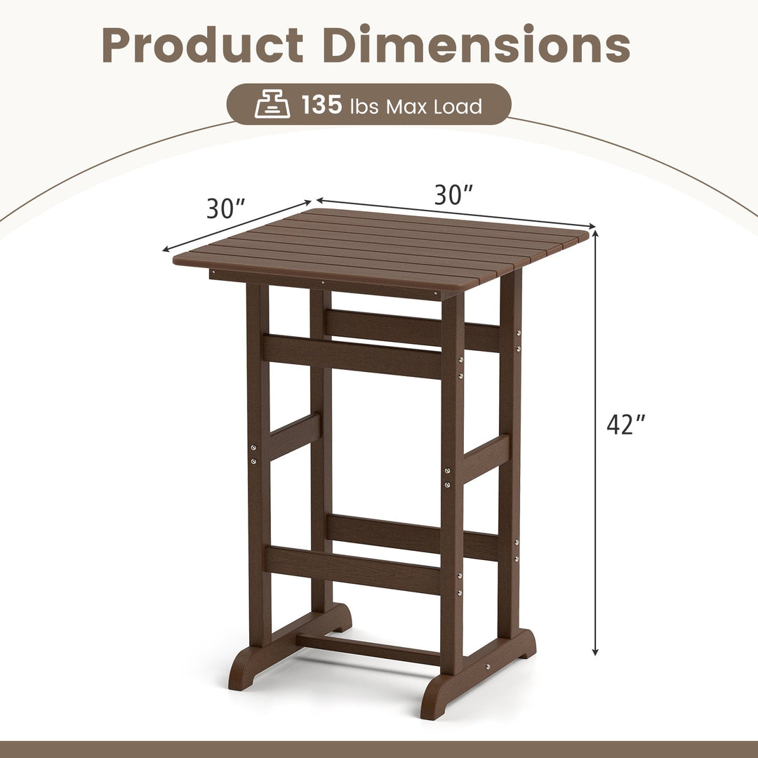 Square bar table with slatted tabletop, 30 in top and 42 in height