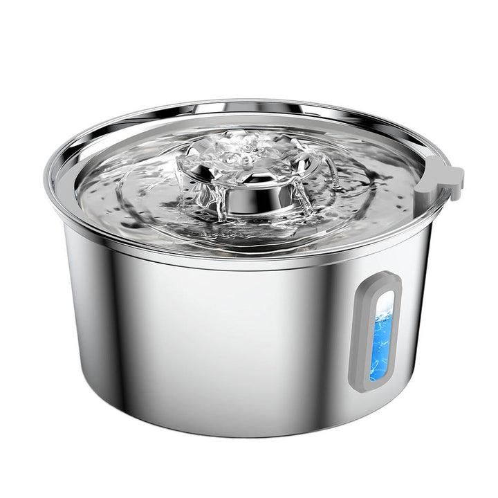 Stainless steel pet water dispenser with water pump top and side blue display window