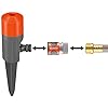 Spike spray sprinkler with orange head and connector for hose attachment