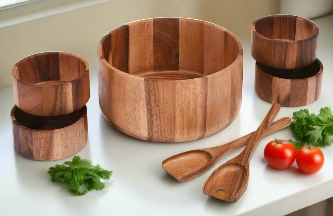 Extra Large Salad Bowl with Servers and 4 Individuals - 327C7 — Salad Bowl, [material], Kalmar Home