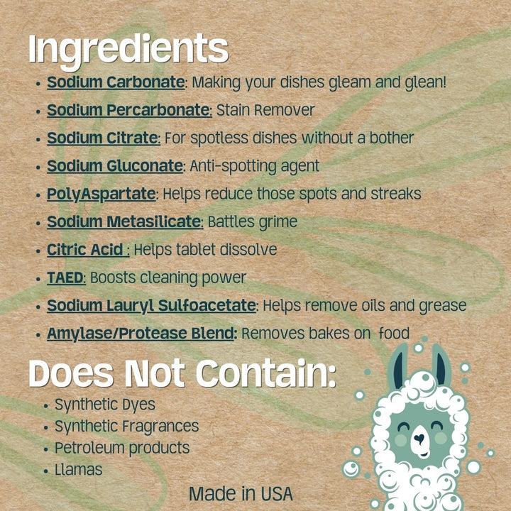 Laundry powder product label with ingredients and does-not-contain notes