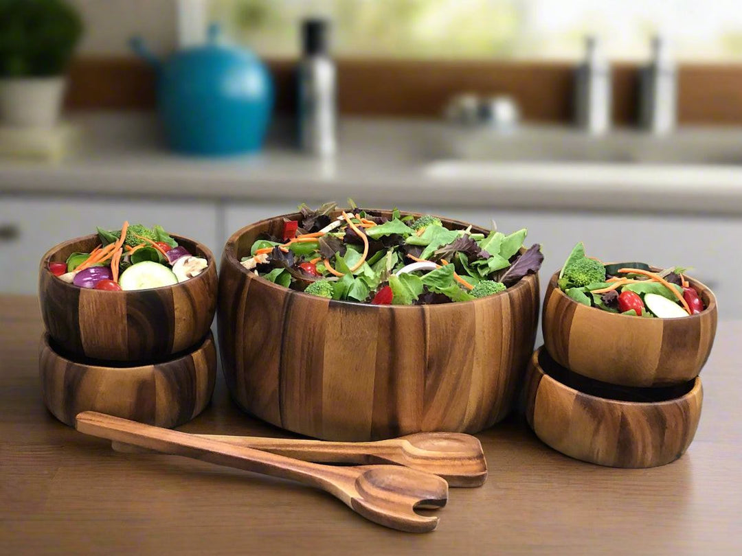 Extra Large Salad Bowl with Servers and 4 Individuals - 332C7 — Salad Bowl, [material], Kalmar Home