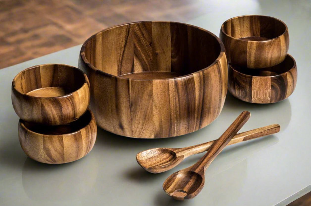 Extra Large Salad Bowl with Servers and 4 Individuals - 332C7 — Salad Bowl, [material], Kalmar Home