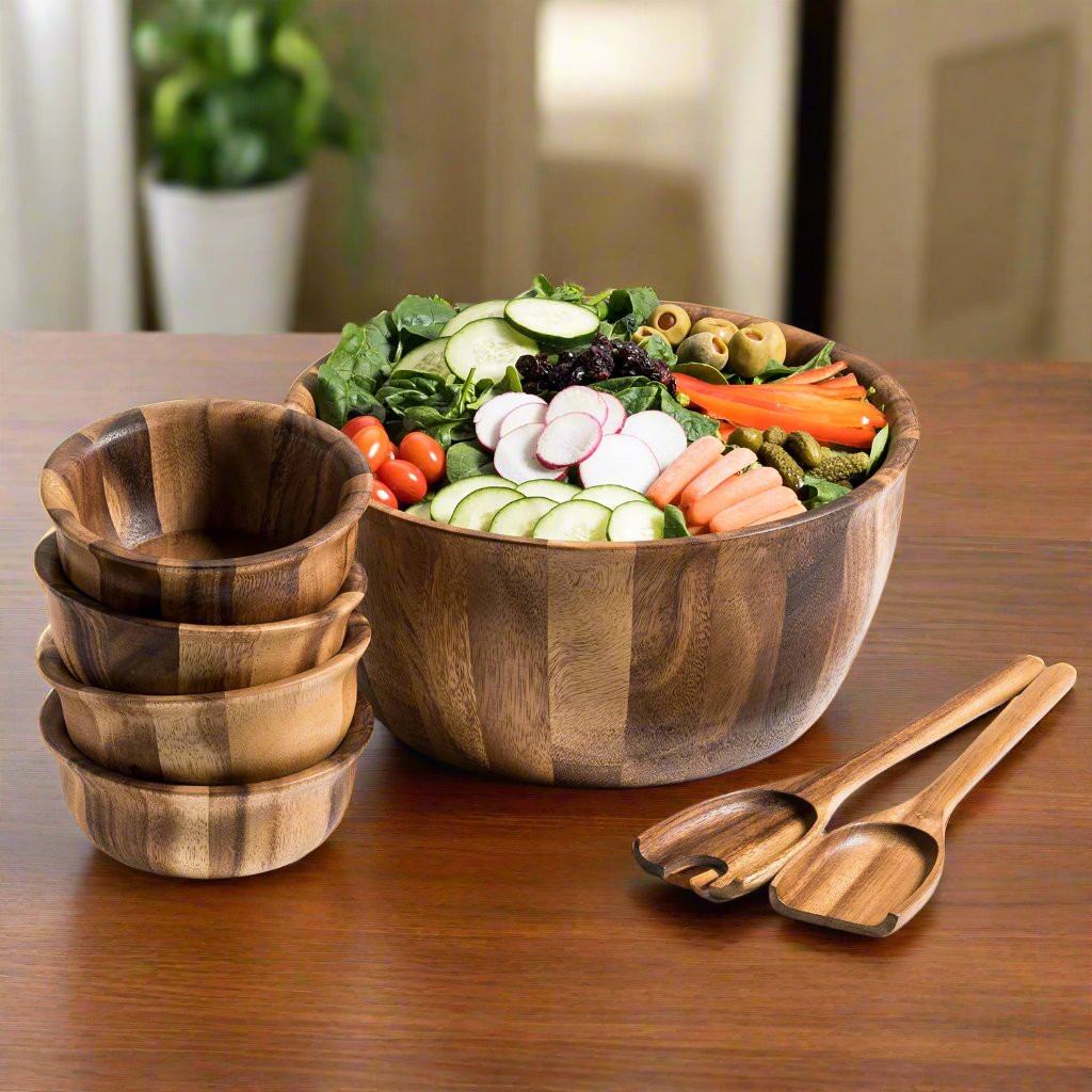 Extra Large Salad Bowl with Servers and 4 Individuals - 335C7 — Salad Bowl, [material], Kalmar Home
