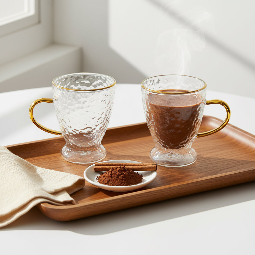 Hammered Double Wall Glass Coffee Cups