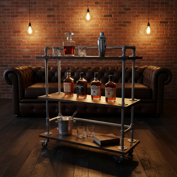 Industrial Cart with Reclaimed Wood Shelves & Locking Wheels