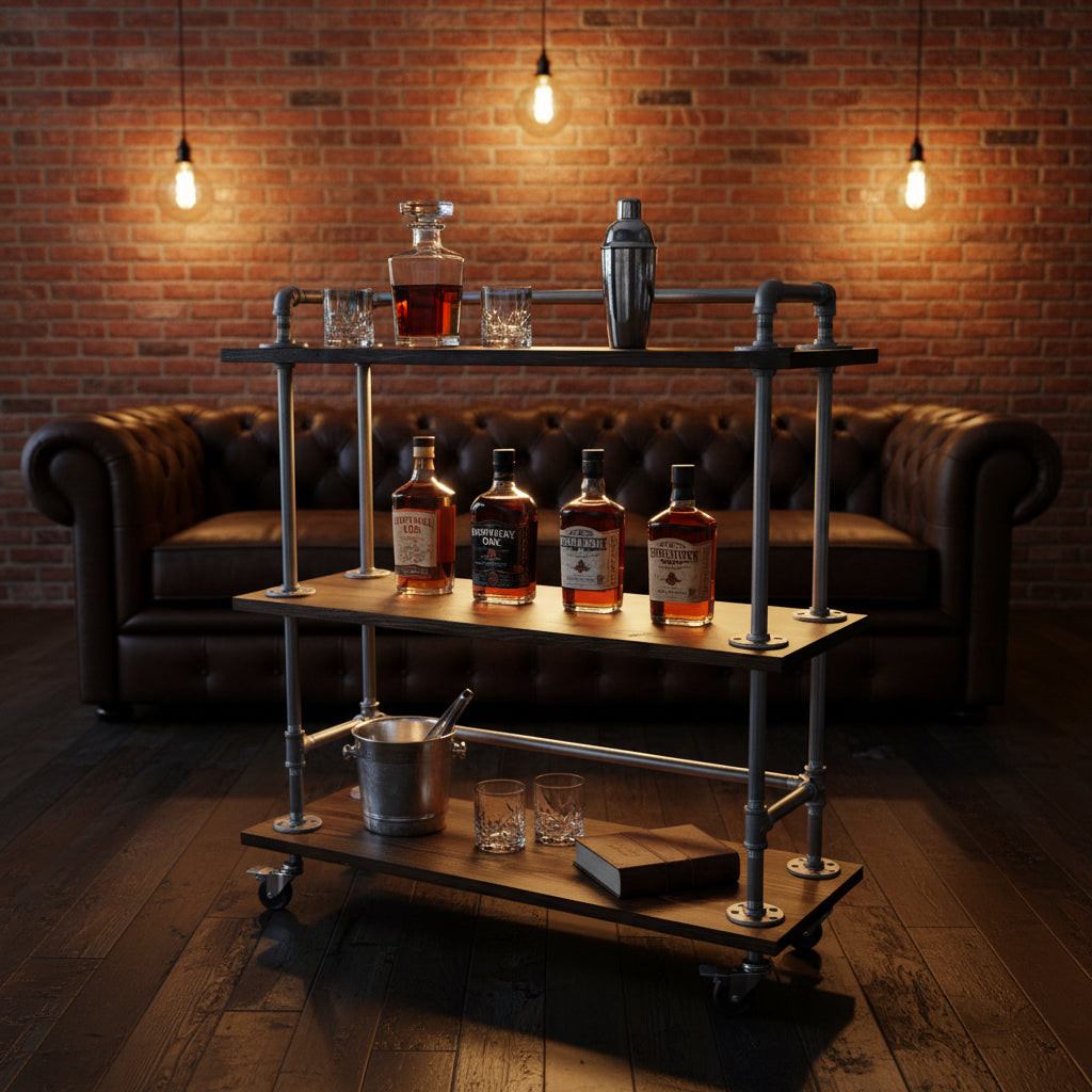 Industrial Cart with Reclaimed Wood Shelves & Locking Wheels