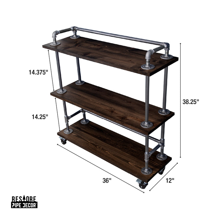 Industrial Cart with Reclaimed Wood Shelves & Locking Wheels
