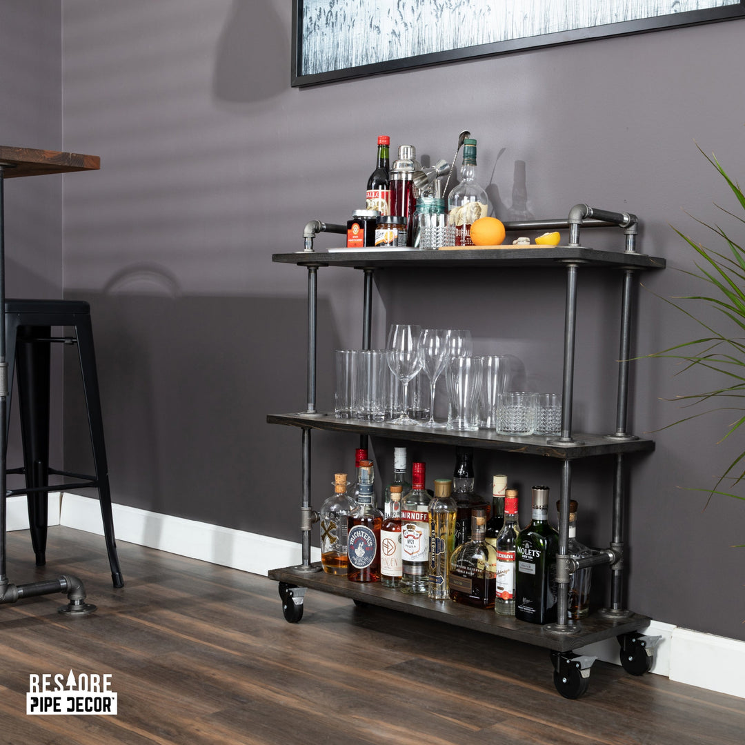 Industrial Cart with Reclaimed Wood Shelves & Locking Wheels