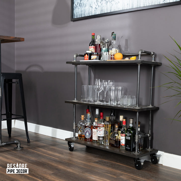 Industrial Cart with Reclaimed Wood Shelves & Locking Wheels