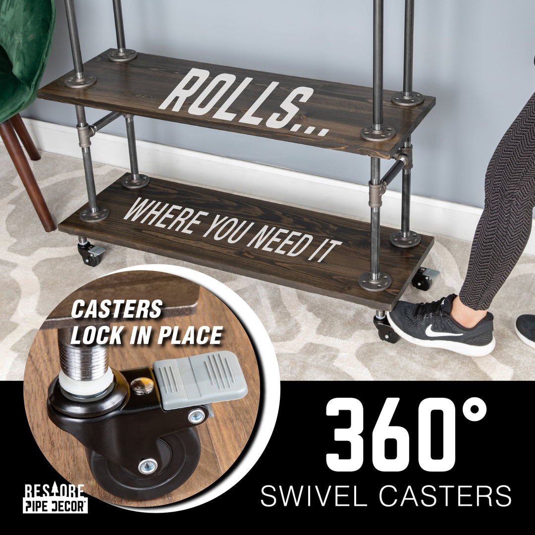Industrial Cart with Reclaimed Wood Shelves & Locking Wheels