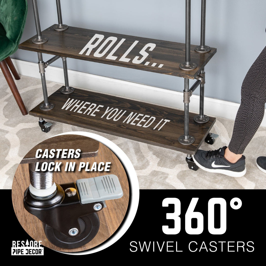 Industrial Cart with Reclaimed Wood Shelves & Locking Wheels