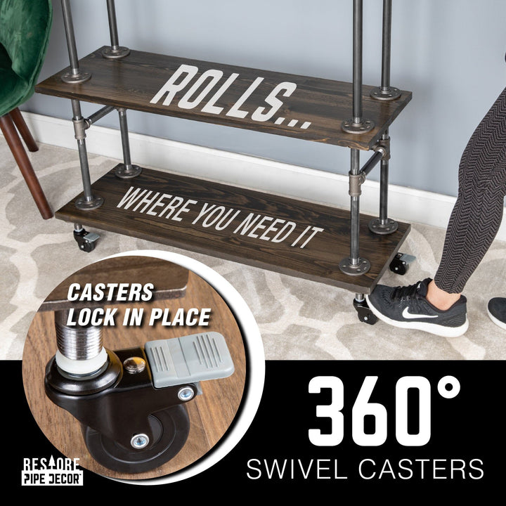 Industrial Cart with Reclaimed Wood Shelves & Locking Wheels