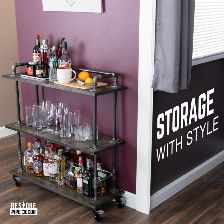 Industrial Cart with Reclaimed Wood Shelves & Locking Wheels