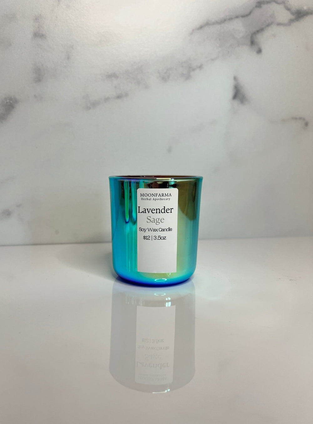 Lavender Sage soy wax candle, 3.5 oz, teal glass container