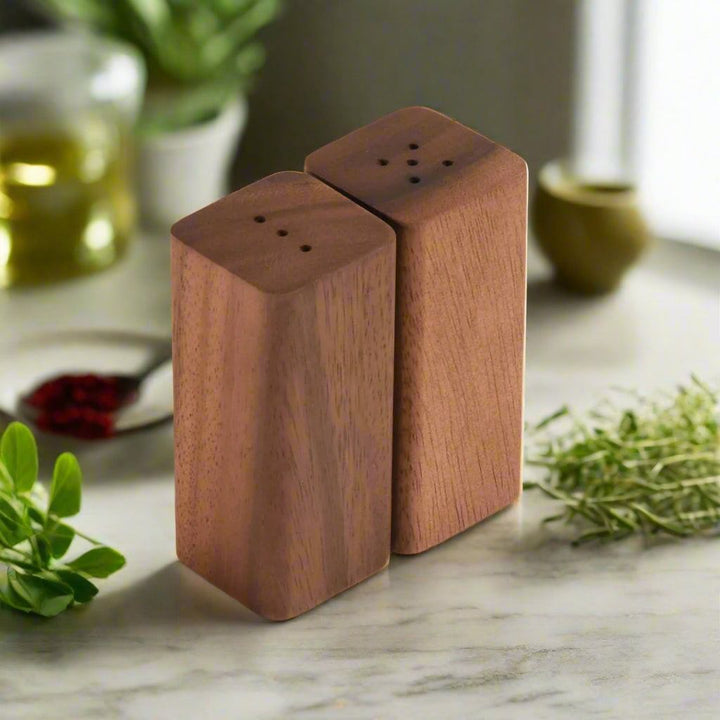 Salt & Pepper Shakers on an Acacia Wood Base — salt & pepper, [material], Kalmar Home