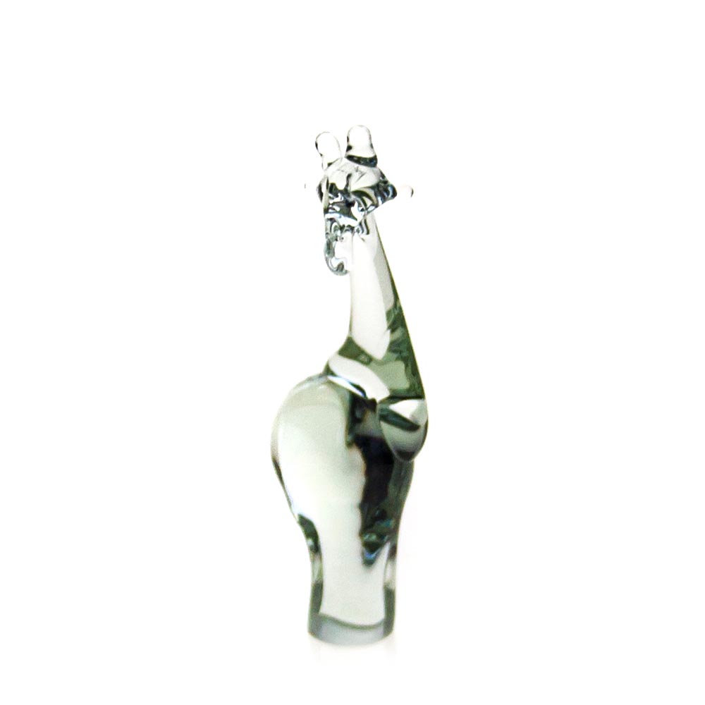 Green recycled glass giraffe figurine, single front view with detailed neck and head