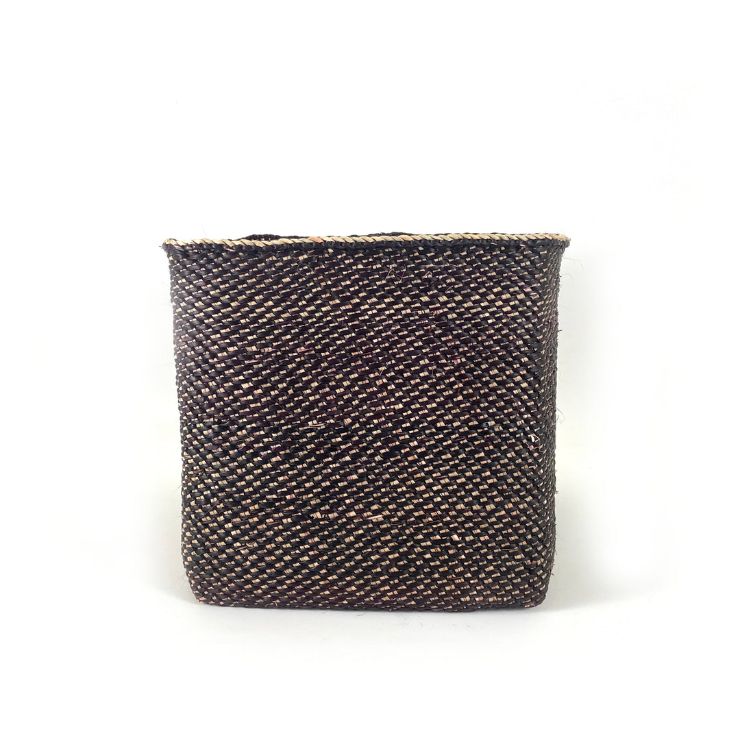 Square woven basket, dark woven texture with light speckled pattern