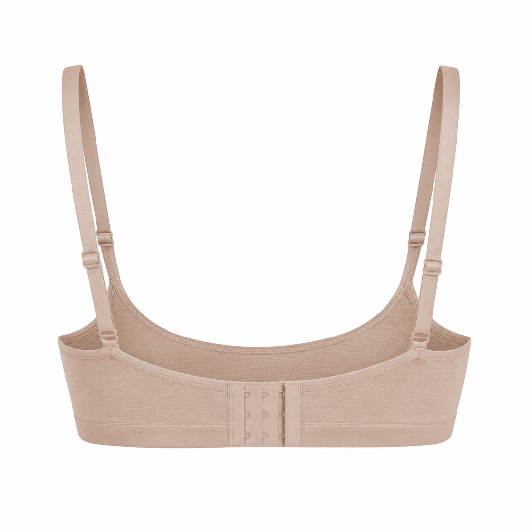 Mocha nursing bralette with adjustable straps and center back hook-and-eye closure