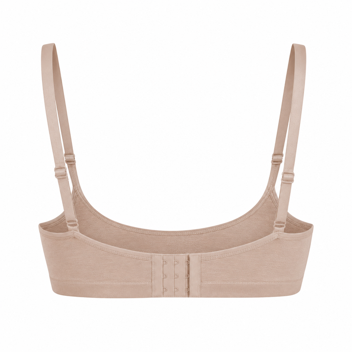 Mocha nursing bralette with adjustable straps and center back hook-and-eye closure