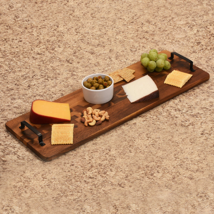 Acacia Serving Trays with Metal Handles
