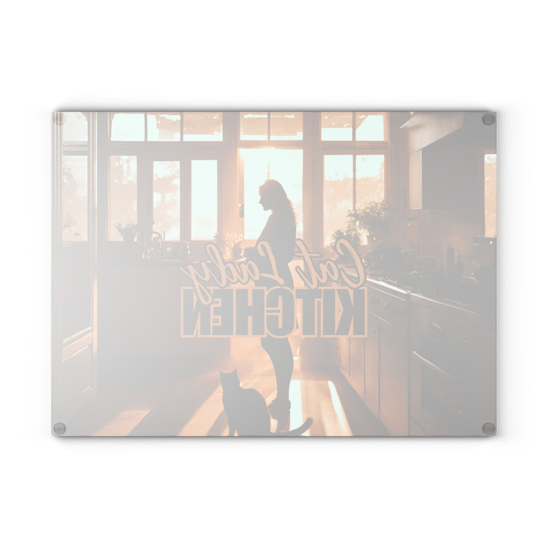 Sunset Cat Lady Kitchen Glass Cutting Board