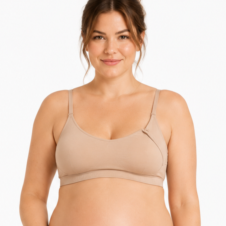 Mocha nursing bralette with adjustable straps and padded molded cups