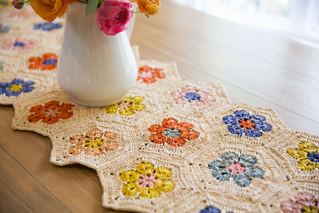 Multicolor Raffia Floral Table Runner