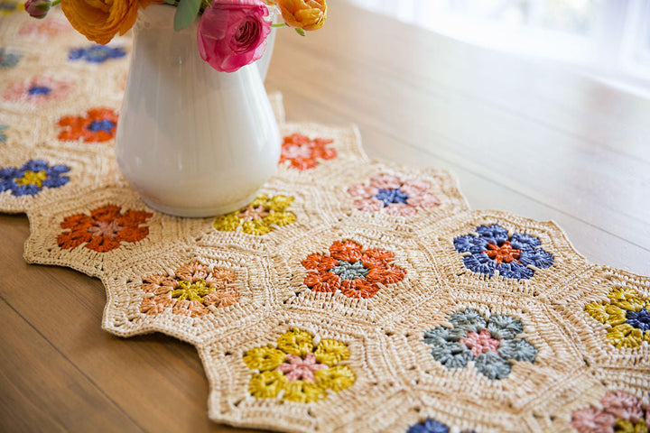 Multicolor Raffia Floral Table Runner