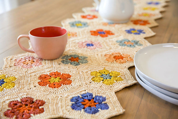Multicolor Raffia Floral Table Runner