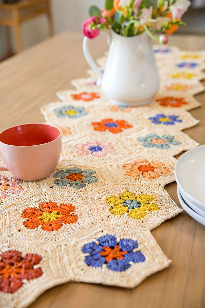 Multicolor Raffia Floral Table Runner