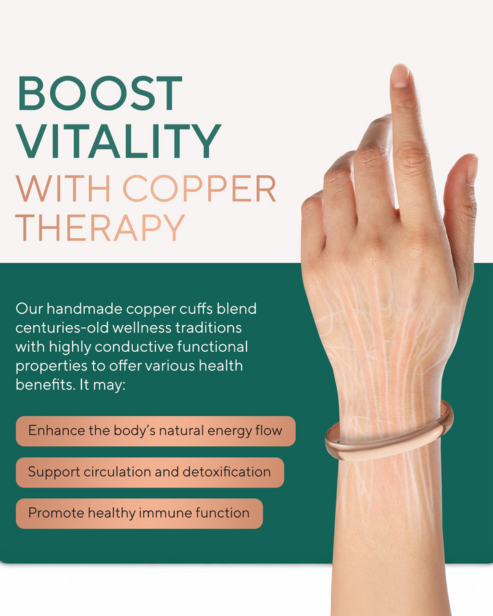 Copper cuff bracelet with smooth open design and raised edge detail