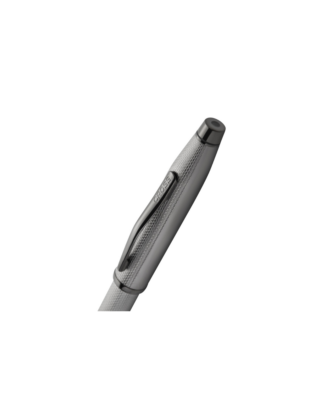 Slate gray ballpoint pen with engraved diamond pattern grip and black tip