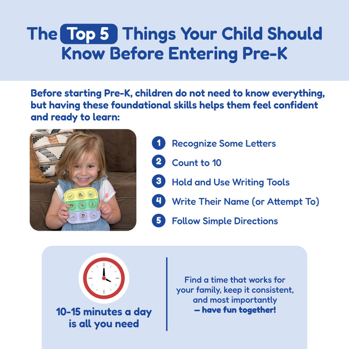Child using a letter-writing learning kit with counting and simple direction practice
