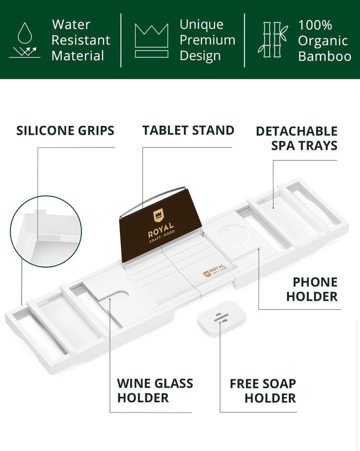 Bathtub Caddy Tray, White