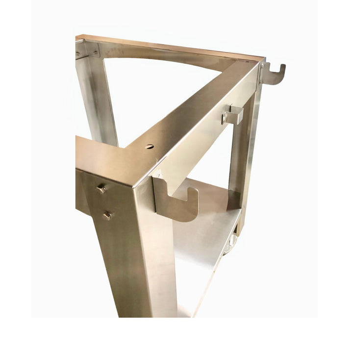 Stainless steel support frame with angled braces and side lifting handle