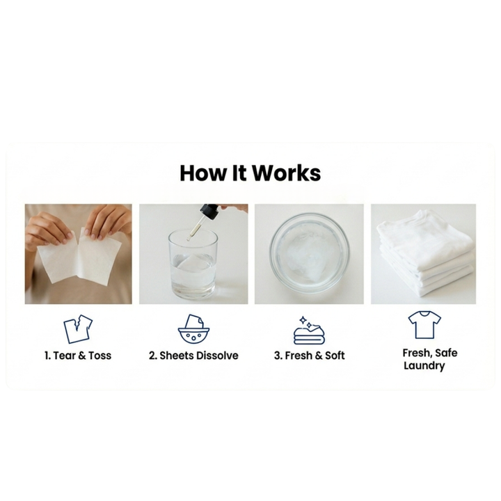 Laundry Detergent Sheets for Sensitive Skin - No SLS, No Optical Brighteners, No Synthetic Fragrance