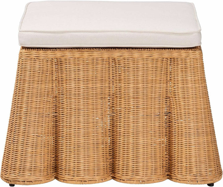 Honey Bohemian Scallop Rattan Ottoman Plush Cushion