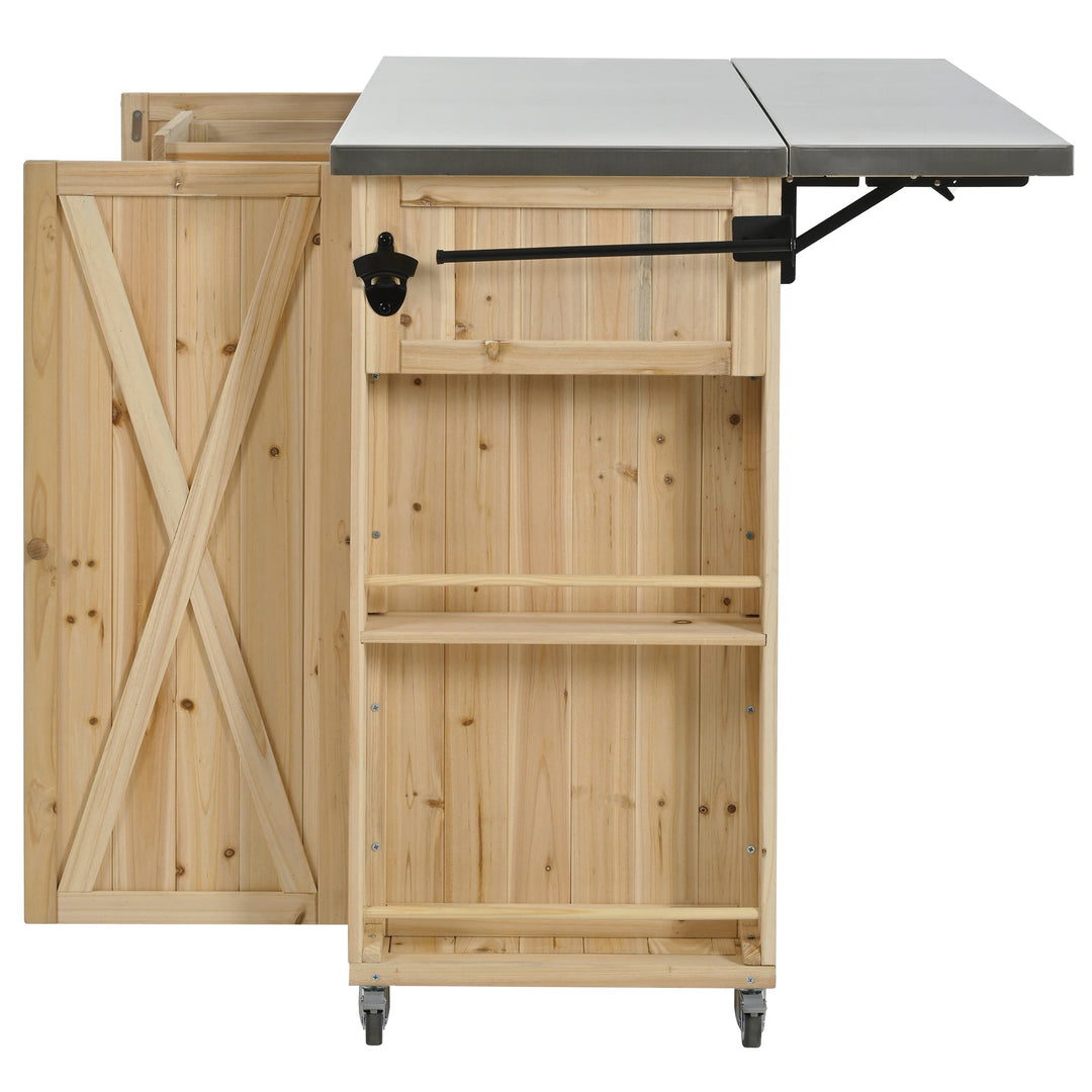 Fir Wood Kitchen Island with Stainless Steel Top