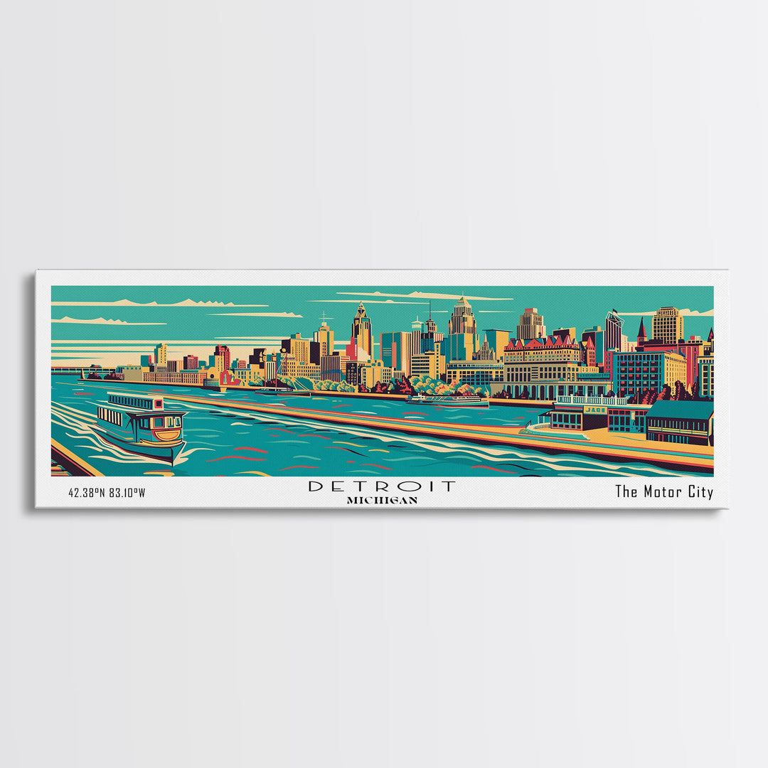 Detroit Michigan Panoramic Travel Poster Canvas Print