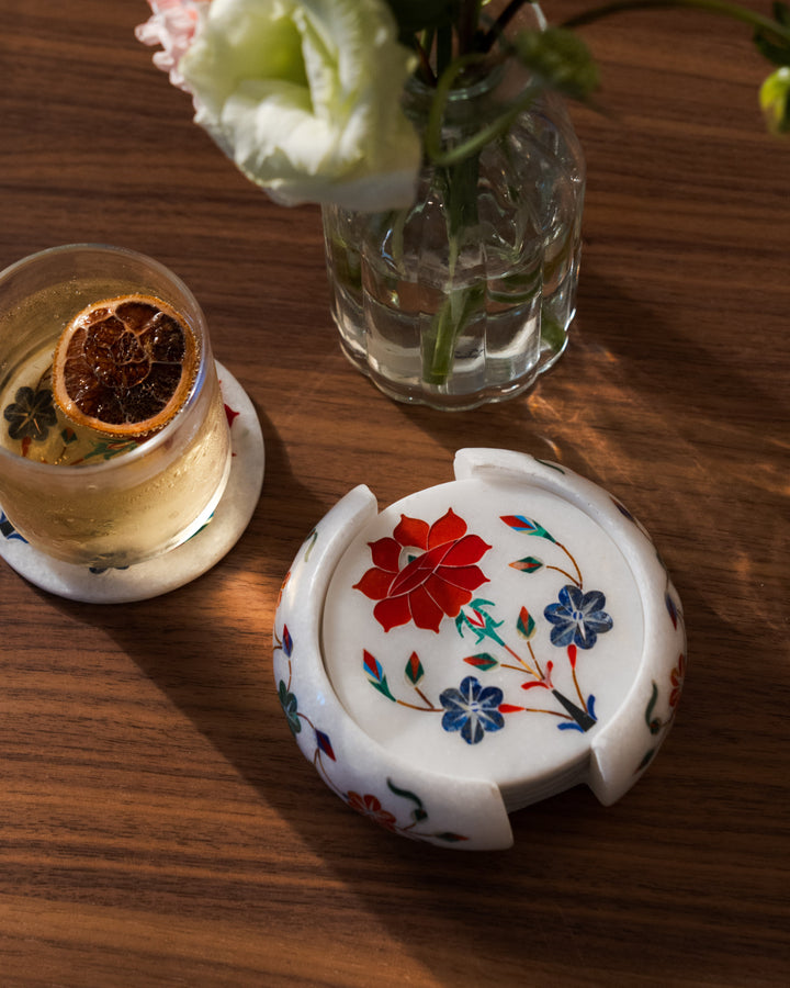 Mughal Red Flower Coaster Set