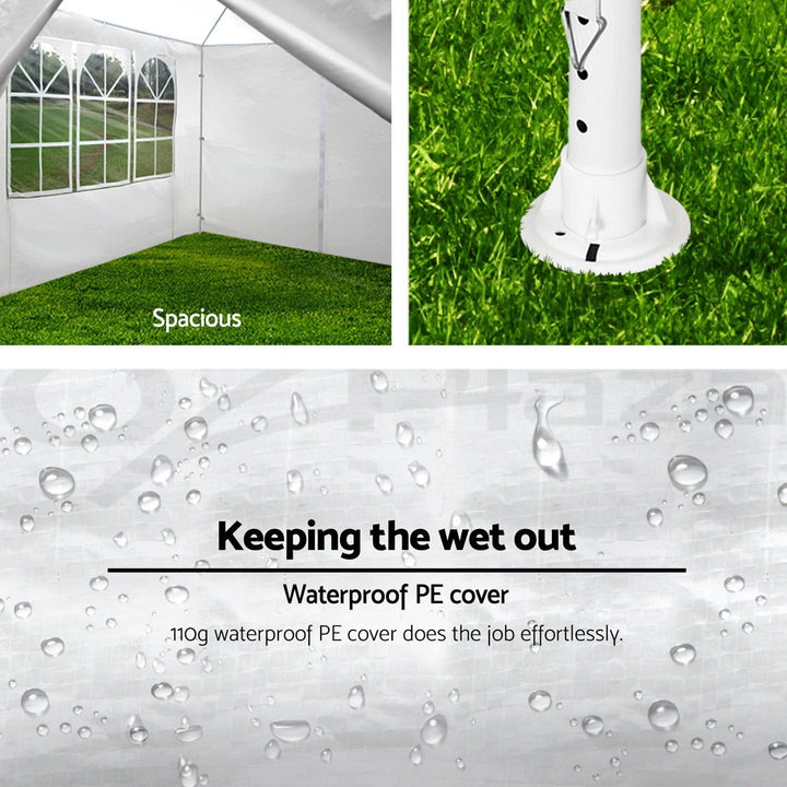 Outdoor canopy tent with spacious interior and secure corner base