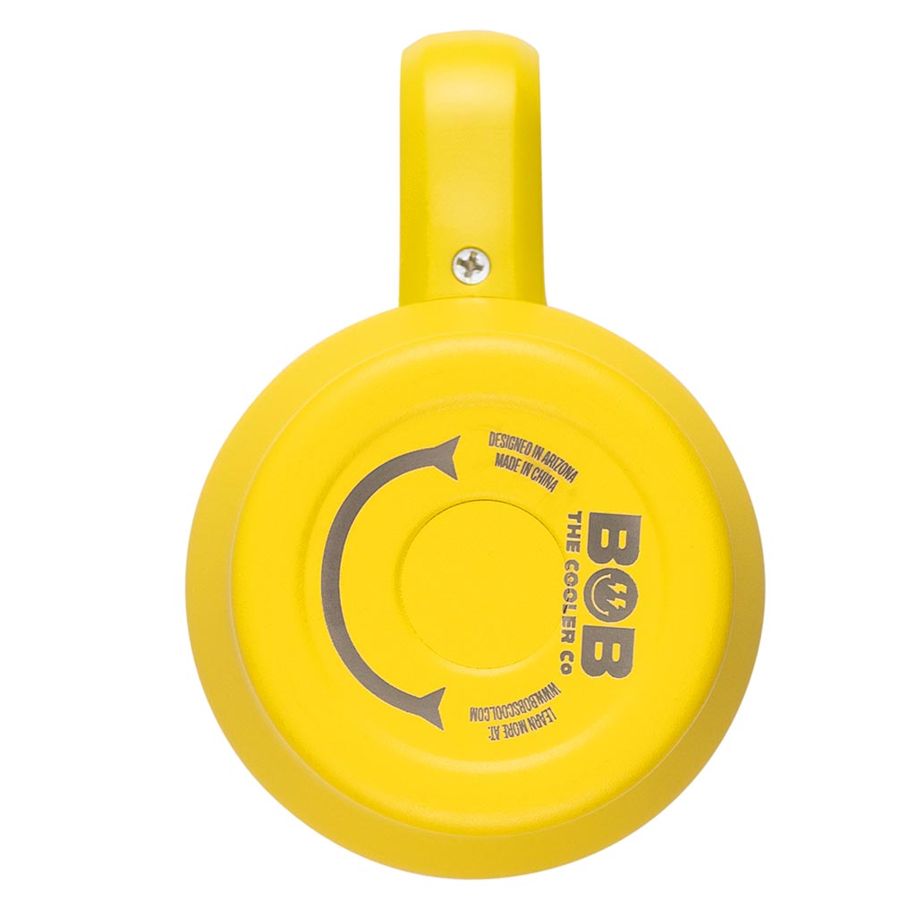 40oz Roadie tumbler base in bright yellow with printed labels and arrow
