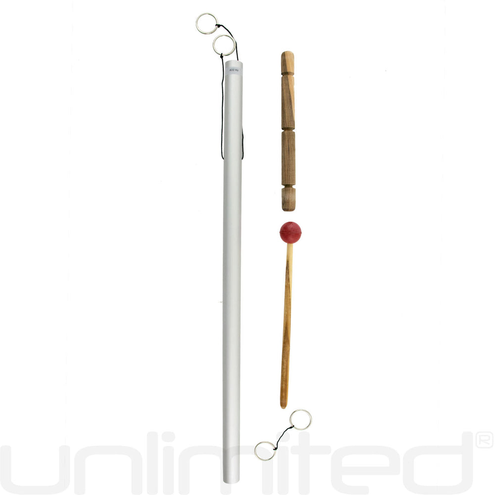 432 Hz DNA tuning chime with silver tube and wooden hanging rod set