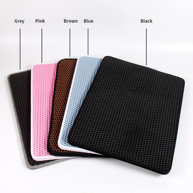 Rectangular pet litter pad set in multiple colors: gray, pink, brown, blue, and black