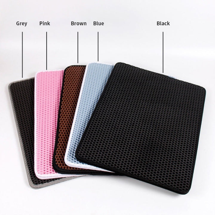 Rectangular pet litter pad set in multiple colors: gray, pink, brown, blue, and black