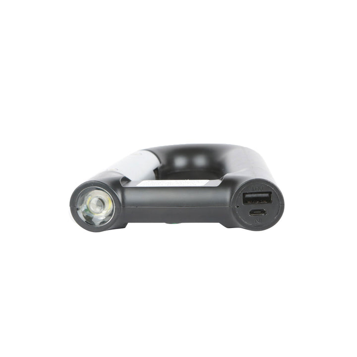 Carabiner power bank with LED flashlight lens and USB charging port